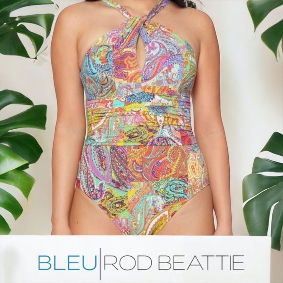 ☀️☀️☀️ Bleu Rod Beattie Bohemian Paradise High Neck One Piece Swimsuit - Picture 1 of 15
